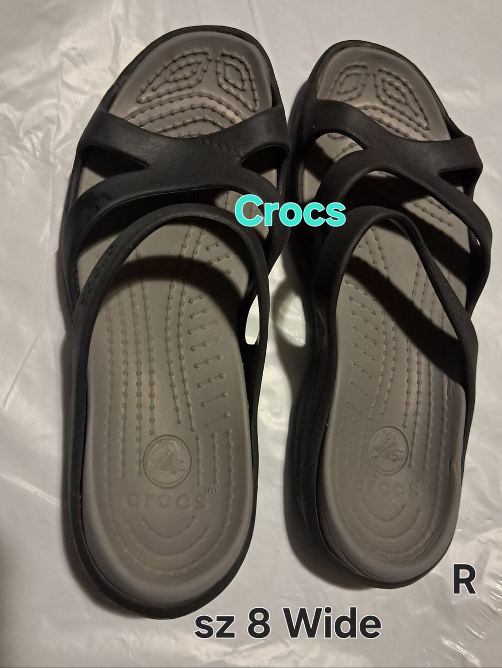 CROCS Women's Black and Gray Cross-Strap Sandals Size 8 Wide